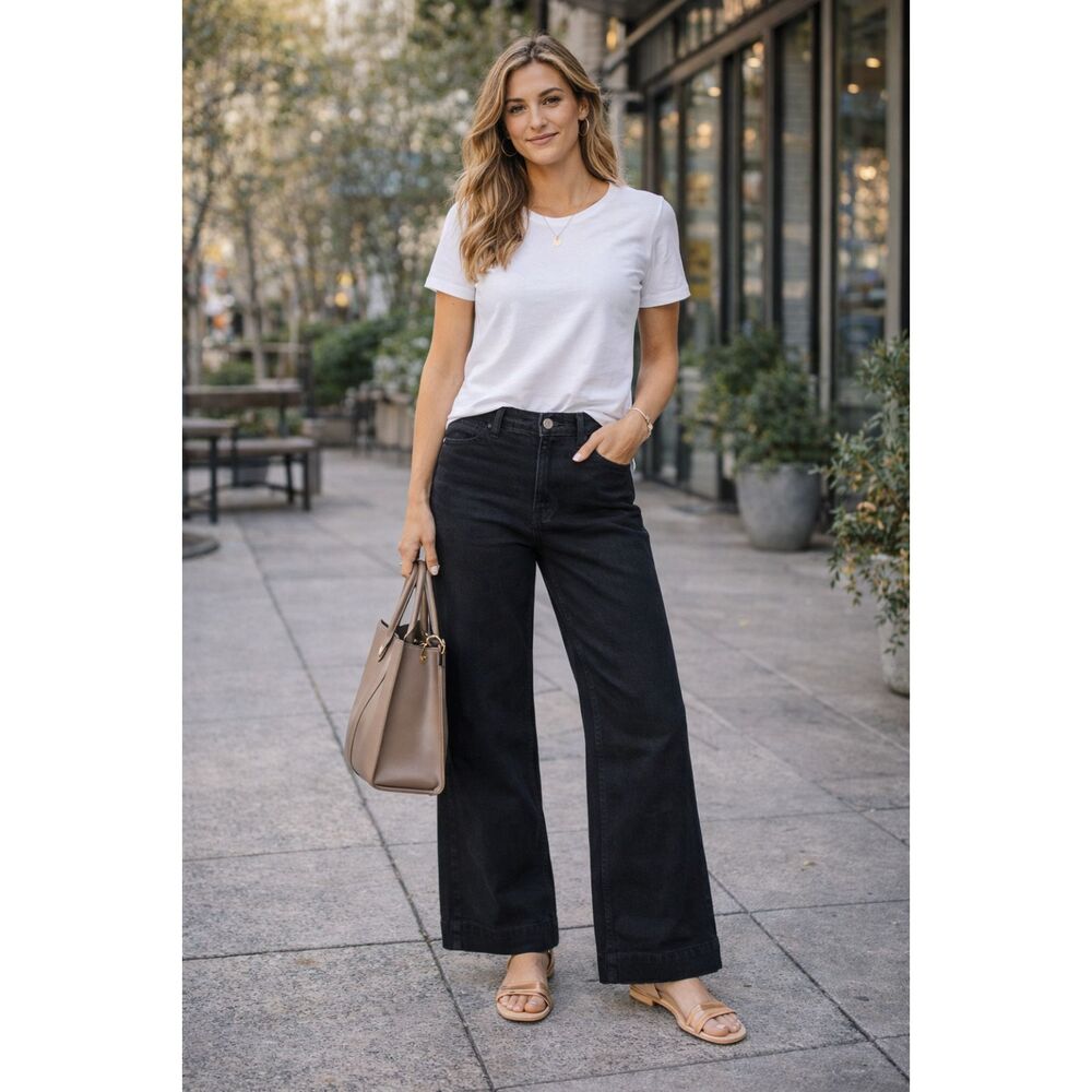 QUINCE Black Wide Leg Denim Jeans Pants  Women's Size 27